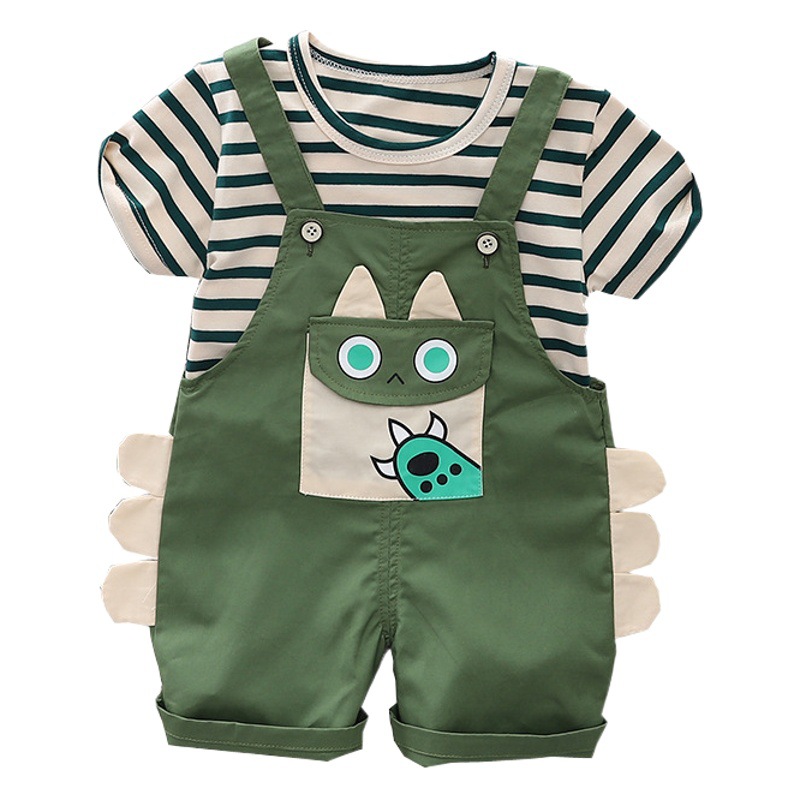 Boys' Summer Short-sleeved Strap suit 2023 New Stylish Men's Baby Children's Fashionable Handsome Strap Two-piece Set