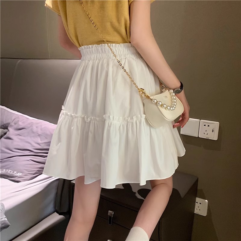 White Hepburn Style French Skirt Small Skirt chubby girl Belly Covering Slimming plus size A- line High Waist Skirt for Women