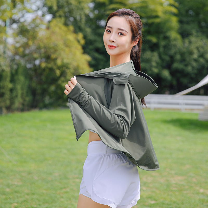 New black rubber brim women's sunscreen clothing ice silk women's sunscreen clothing outdoor breathable UV protection sunscreen shirt wholesale