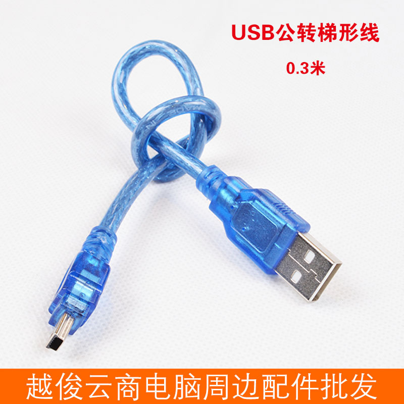 Picture of Factory wholesale USB 2.0 transparent blue data cable 0.3 m AM-mini USB cable mini USB male