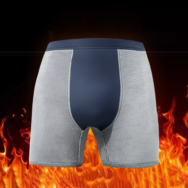 Men's Warm Underwear Men's fleece-lined Thickened Anti-wear Leg Lined Boxer Pants Autumn and Winter Middle-aged and Elderly Boxer Pants Head