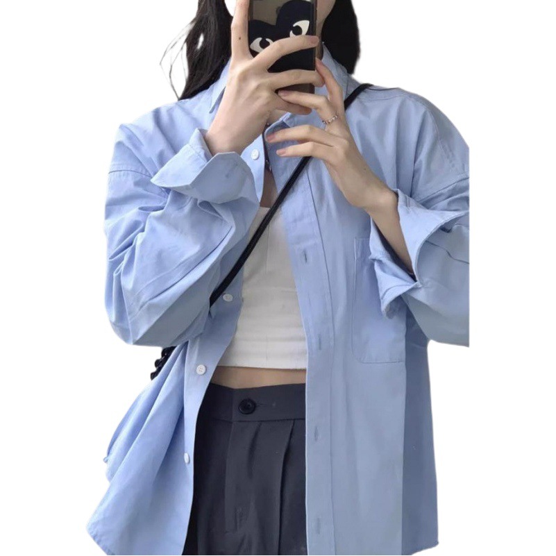 Korean Version of French High-End Small Blue Shirt Women's Tops 2025 Spring and Summer New Long-Sleeved Shirt Jacket