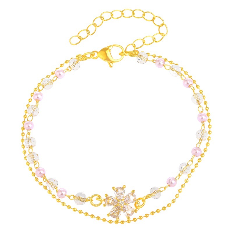 Exploding Zircon Pearl Double-Layer Crystal Flower Bracelet for Women Ins Niche New Elegant Accessible Luxury Hand Jewelry Accessories
