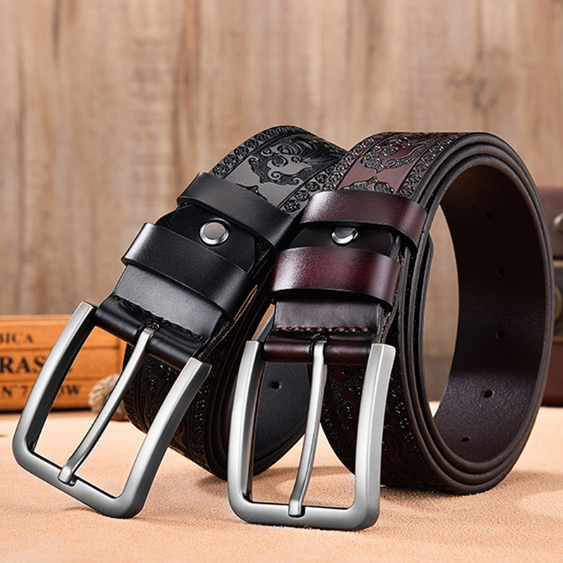 Europe and the United States retro embossed casual men's belt cross-border black Joker leather belt 3.8CM belt wholesale