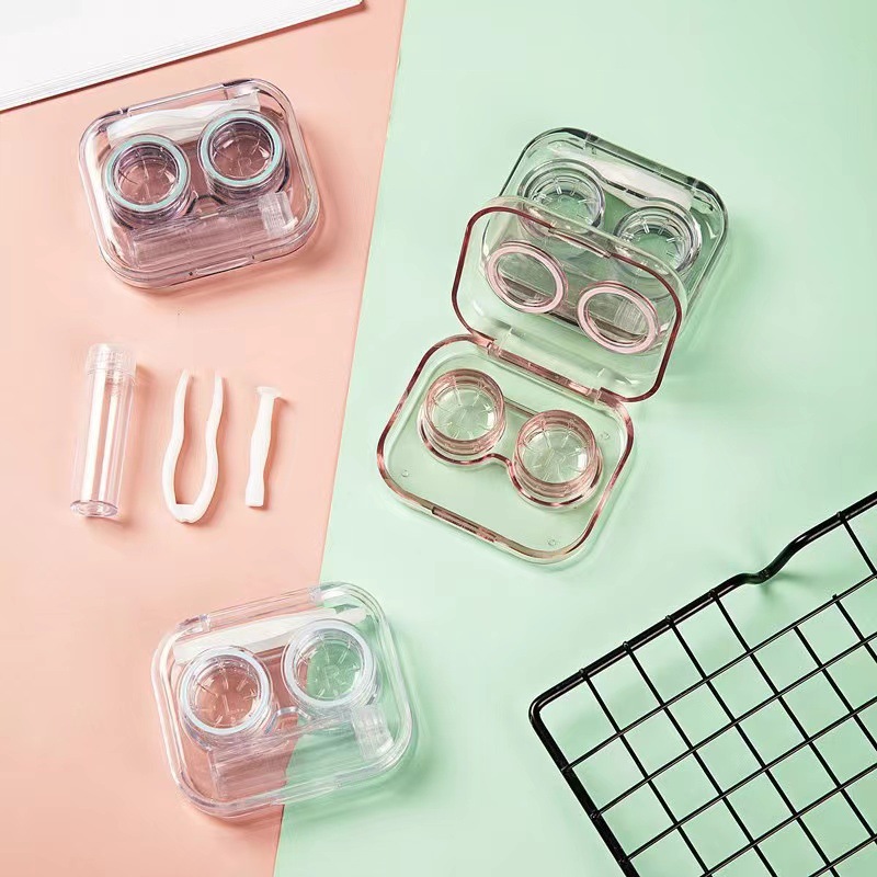 High-value one-piece leak-proof transparent contact lens case compact portable girl's heart storage box without twisting lid
