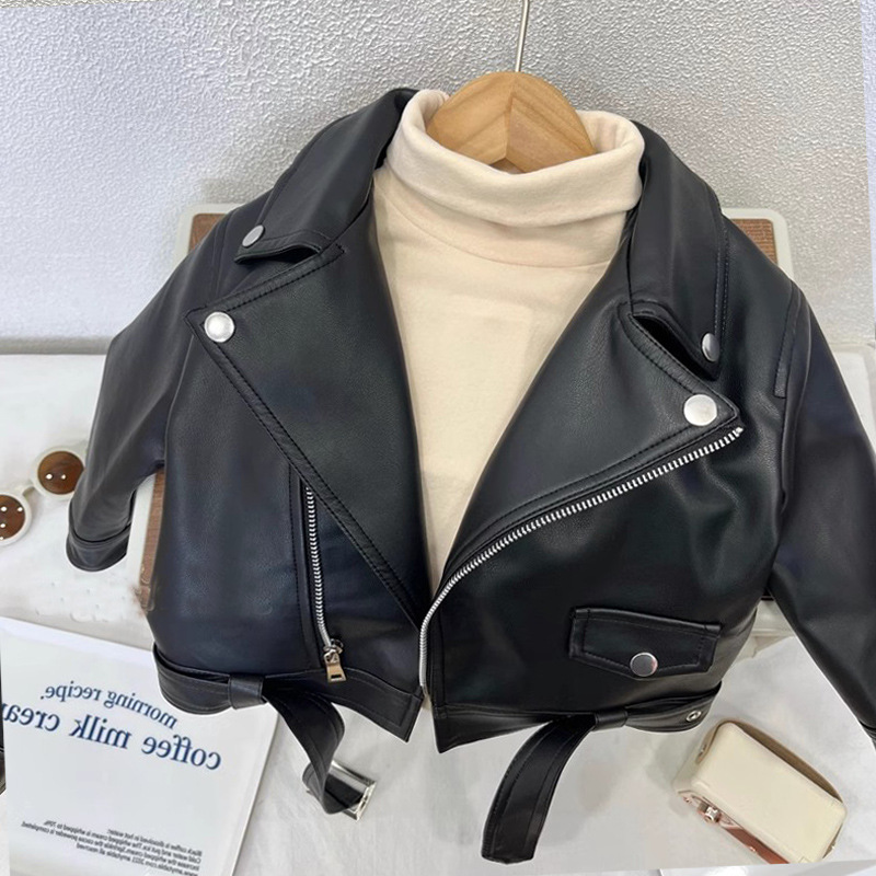 2024 spring and autumn children's leather jacket leather fashionable cardigan motorcycle coat Korean handsome boy coat T11