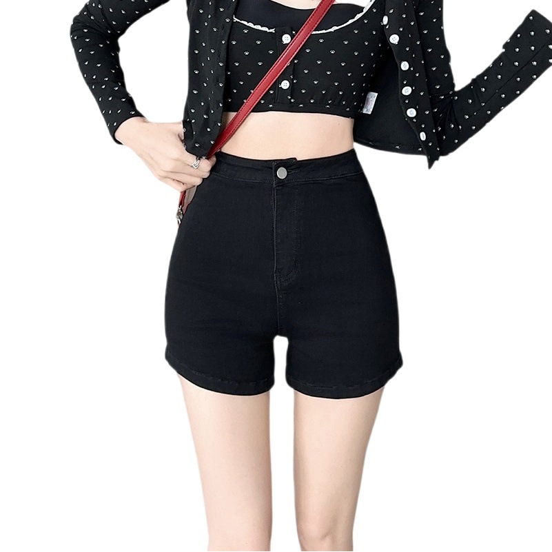 Black High Waist Denim Shorts Women's Elastic Outer Wear Spice Girls Leggings Internet Hot Hot Pants Summer Tight Hip Trendy