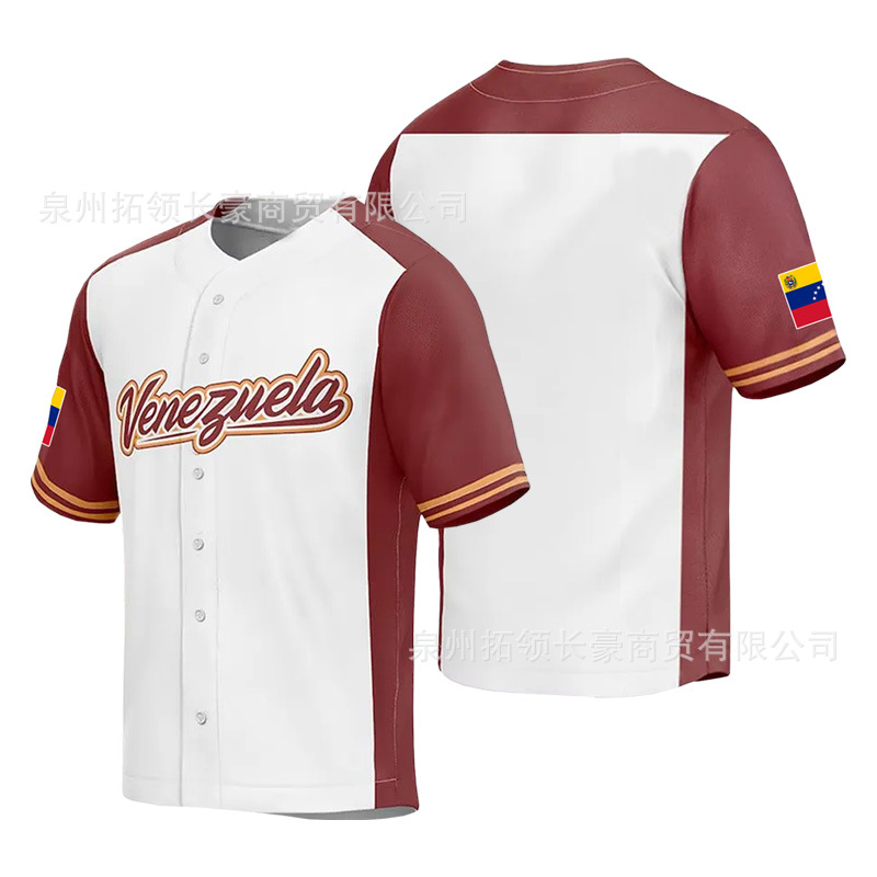 Venezuela Baseball Uniform Short-Sleeved T-Shirt for Men and Women, Empty Version, Loose Cardigan Baseball Shirt, Sports Outdoor Training Clothing