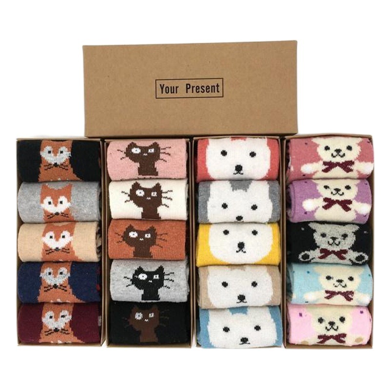 Boxed Wool Socks Women's Winter Christmas Socks Warm Gold Silk Fawn Women's Socks Gift Boxes Casual Mid-Socks for Children
