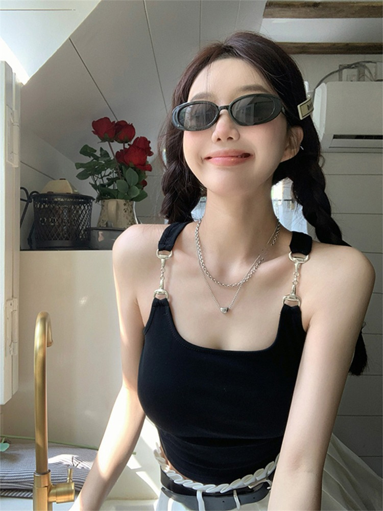 Pure desire style black camisole women's summer metal buckle shoulder strap outer wear beautiful back sweet hot girl sleeveless top clothes