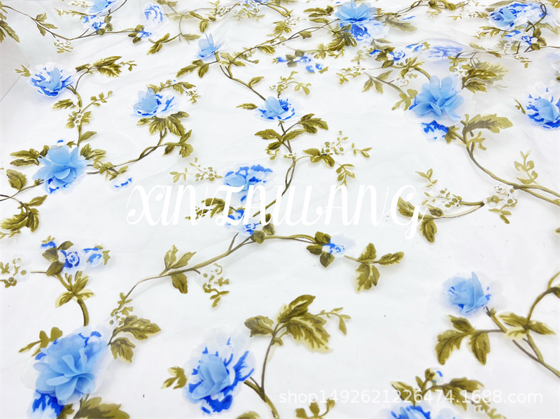 Picture of Hot Sale 3D Handmade Ordered Stereo Fabric Organza Printed Branch Flower dress Chiffon Embroidered Fabric Lace