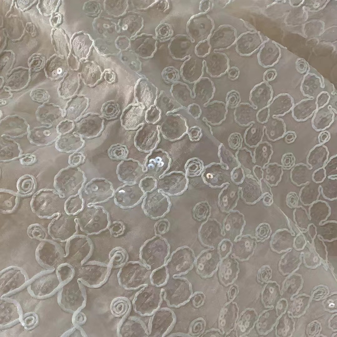 Hanfu Small Flower Sequins Embroidered Cloth Disc Belt Lace Embroidered Lace Cloth Women's Top Children's Dress Fabric