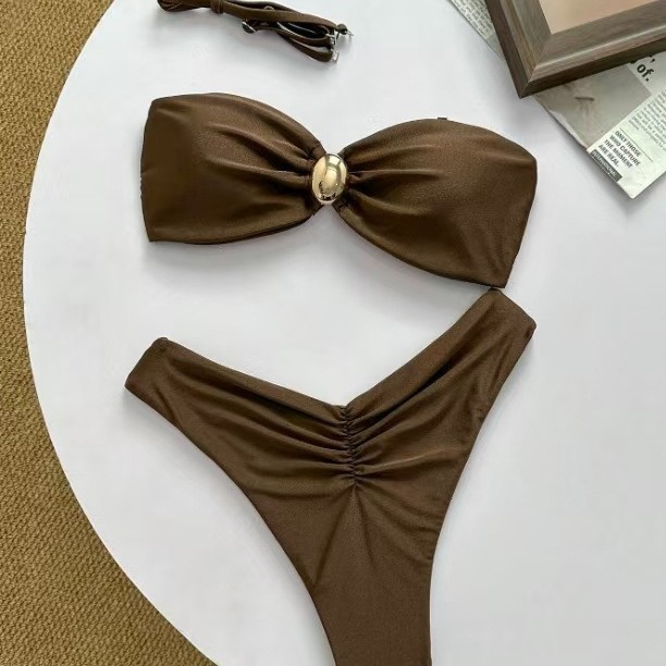 2025 New Nylon Glossy Push-Up Chest Split Two-Piece Swimsuit