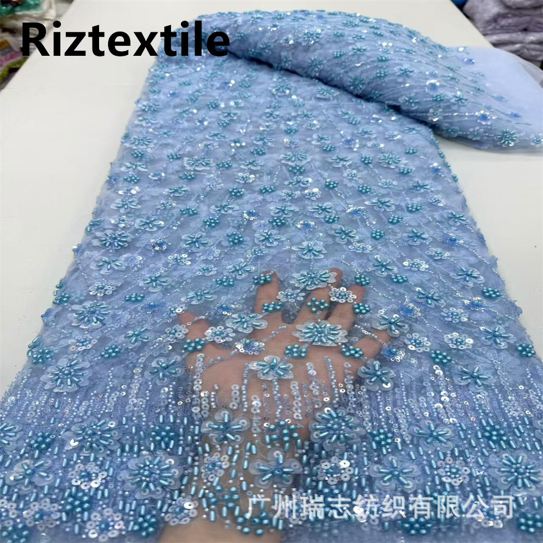 New Laser Stereo Flower Sequin Embroider Fabric Small Fresh Mesh Embroider Cloth Wedding Dress Performance Clothing Accessories