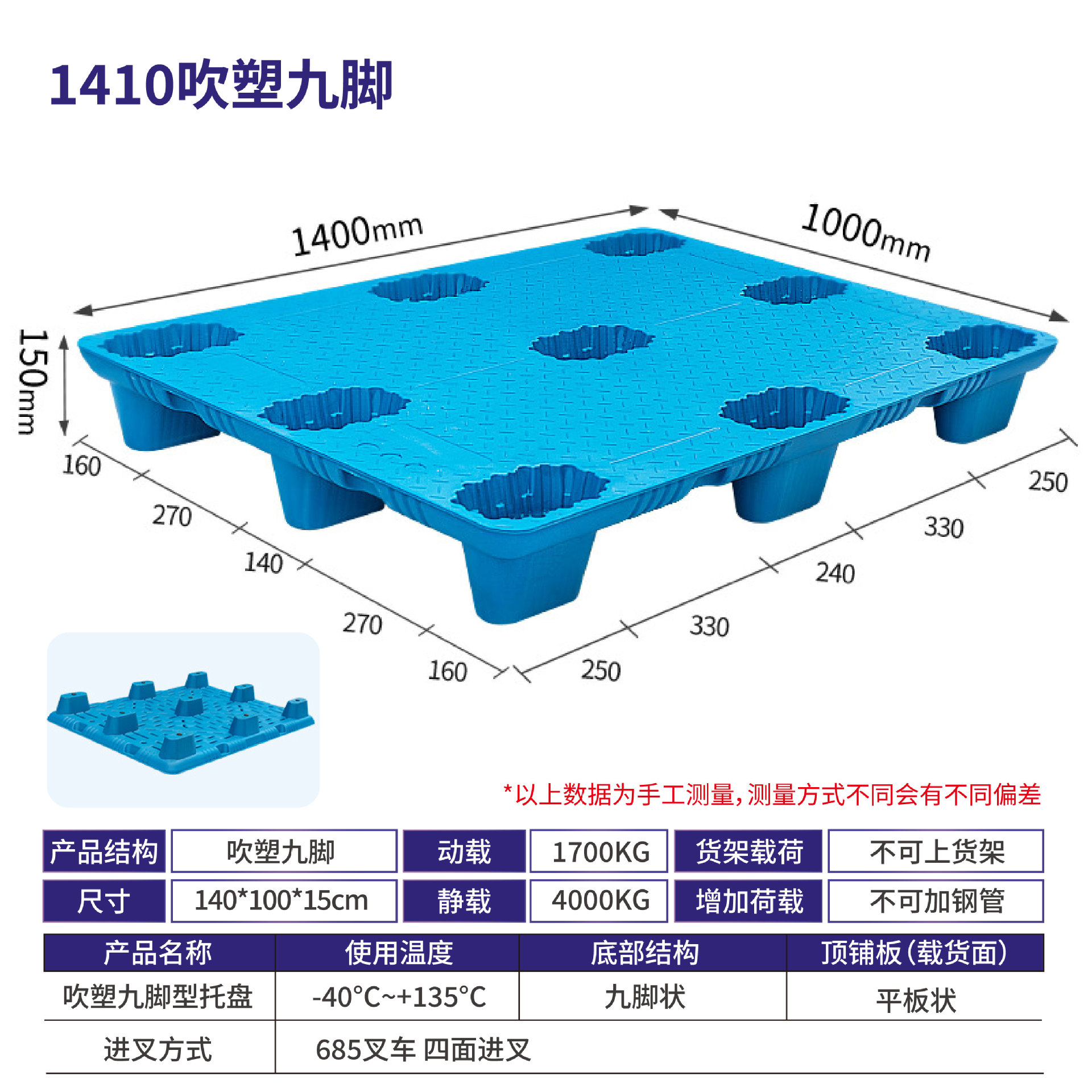 Picture of Xinyito blow molding nine-legged plastic pallet forklift logistics plane card warehouse turnover plastic moisture-proof backing plate factory