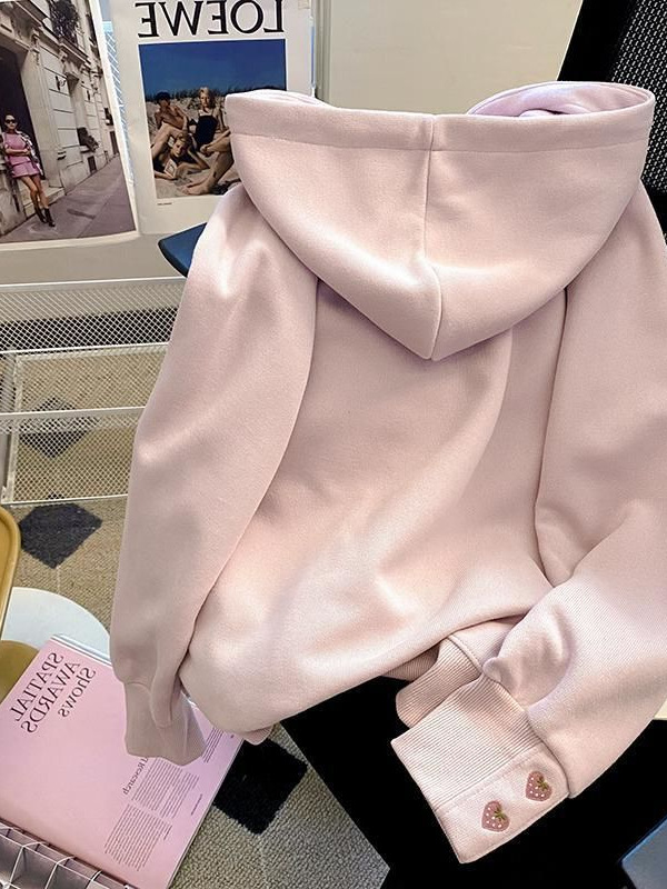 Picture of Pink Hooded Half Zipper American Style Lazy Sweatshirt Women's Autumn and Winter 2024 New Explosions Small Top Jacket