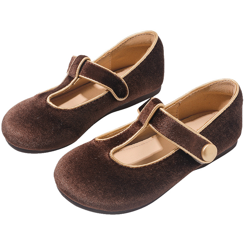Picture of Girls' small leather shoes 2025 autumn new fashion show girls' flats Velcro children's velvet princess shoes