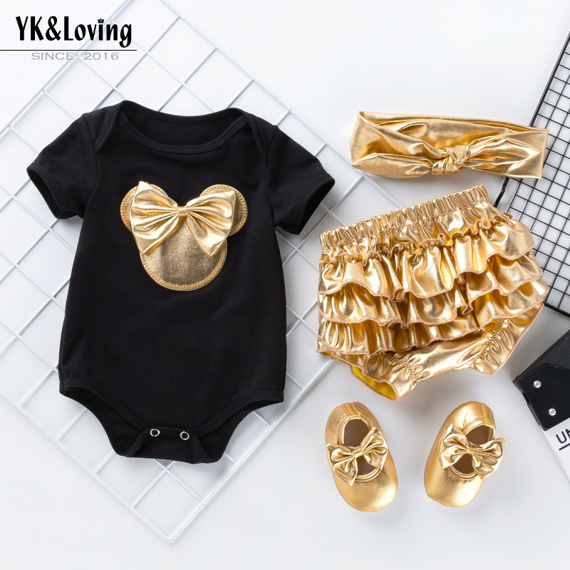 Four Seasons Newborn Baby Suit for Male and Female Baby Cartoon Hoodie Pp Pants 4-Piece Set Princess Full Moon Party Suit