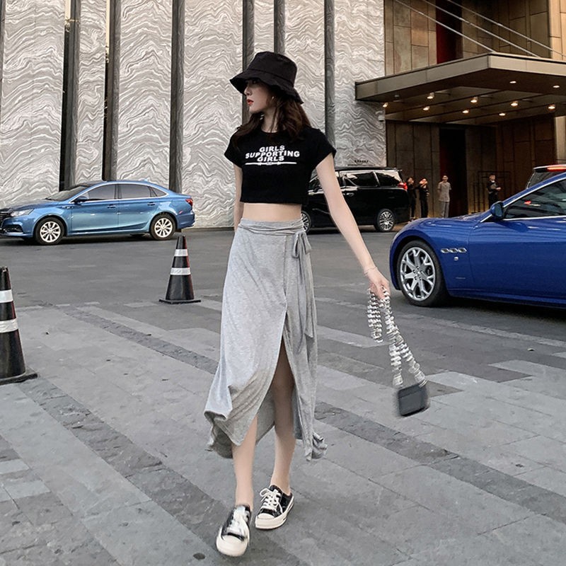 Summer Lace Skirt Women's Korean Style Irregular Split Sexy Side Bow Skirt Dance Dancing Skirt
