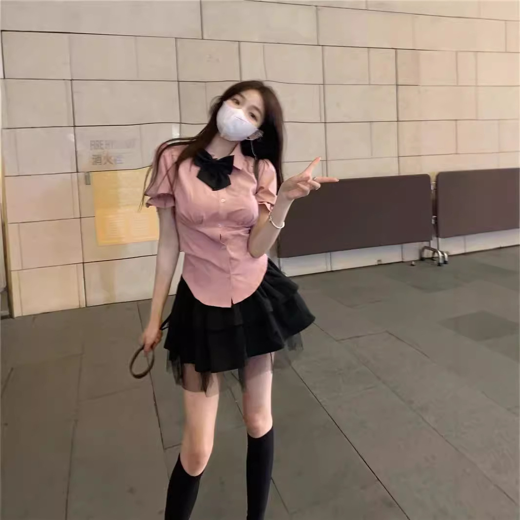 Sweet and Spicy Cake Skirt Women's 2025 New Summer High Waist Slimming Black Fashion All-match Lace-up Hip Skirt