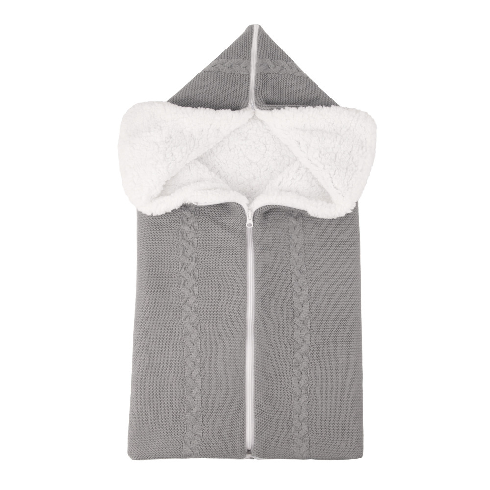 Picture of Hot Selling New Wool Knitted Plus Velvet Baby Sleeping Bag Baby Blanket Stroller Zipper Sleeping Bag Blanket Two-In-One