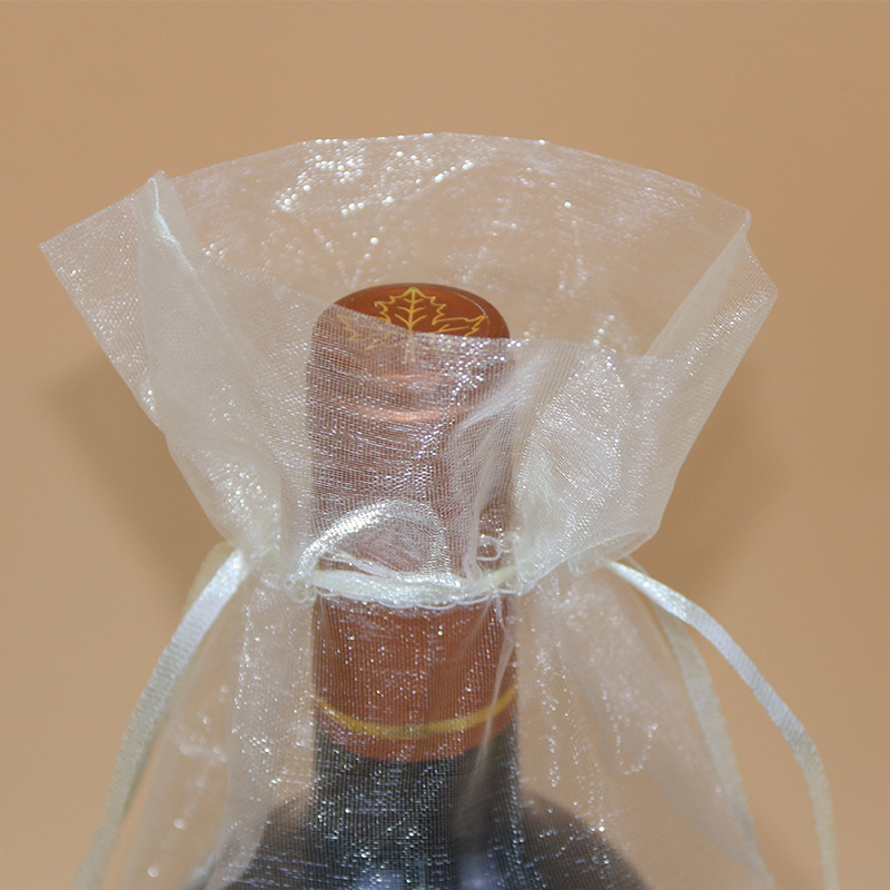 Picture of Drawstring wine bag yarn bag organza drawstring gift yarn bag drawstring red wine gift packaging bag in stock straight hair