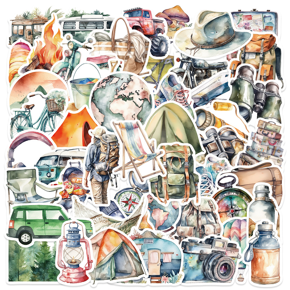 50 original new watercolor style outdoor travel graffiti stickers storage box suitcase water cup flat stickers
