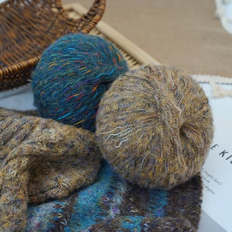 Strong Sail Fireworks Bamboo Alpaca Mohair Stick Hand Woven Scarf Woolen Line Hand Woven Hat Color Wool