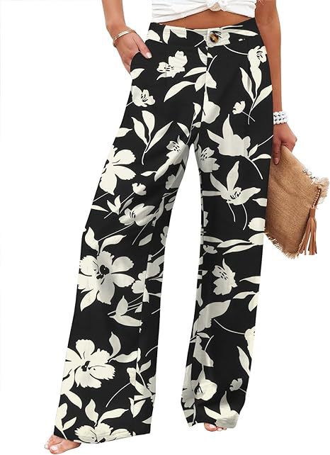Picture of 2025 Cross-Border Amazon European and American Summer Plaid High Waist Trousers Button Elastic Waist Wide Leg Pants Women's Casual Straight-Leg Pants