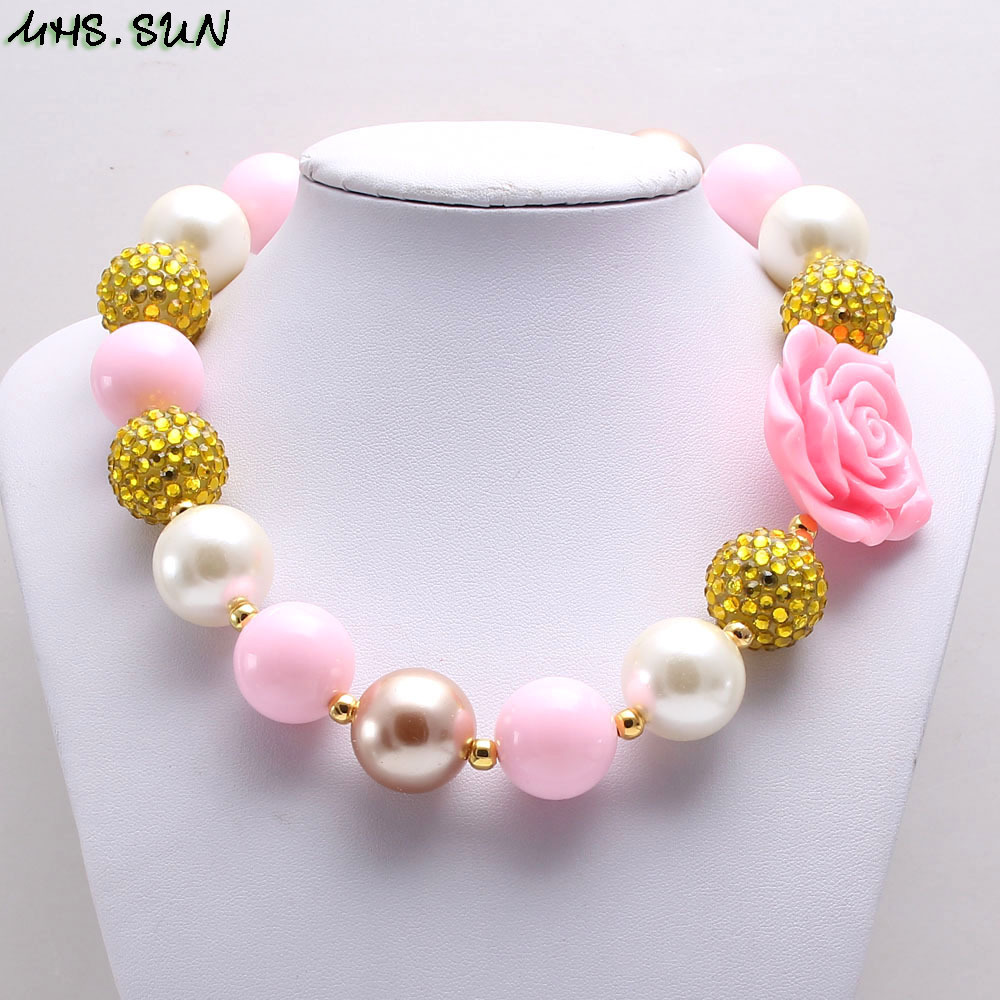 Foreign trade first-hand supply pink rose children's necklace European and American hot DIY children's beaded necklace