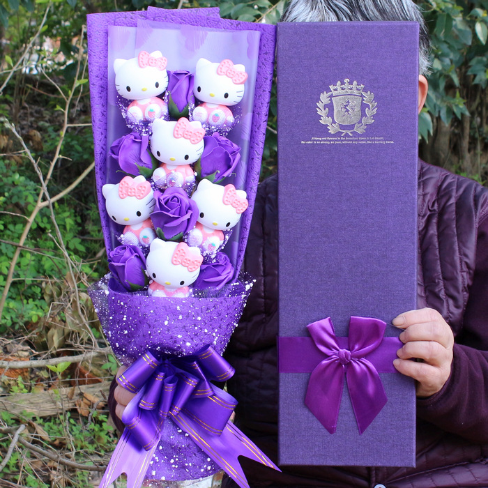 Picture of No wave bear Ding Ding cat kat cat vinyl hand Cartoon Doll Bouquet Soap flower gift box cartoon bouquet