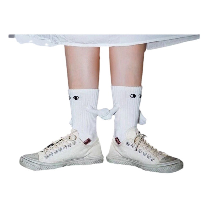 2023 Amazon Embroidered Eyes Holding Hands Socks Magnetic Mid-Calf Socks for Men and Women Couples Sports White Socks Essential for Couples