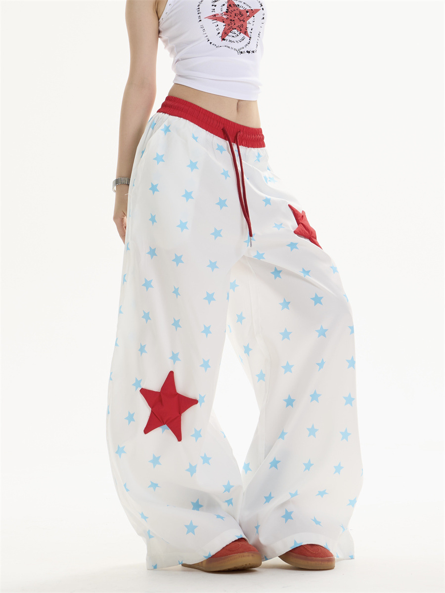 American retro dopamine stars full of printed slacks women's loose and slim wide legs lazy sense of versatile contrasting trousers