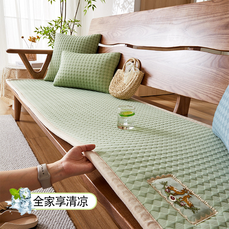 Cool Doudou Summer Sofa Cushion Ice Silk Cover 2024 New Style Straight Row Wooden Sofa Thickened Mat Non-slip Cushion