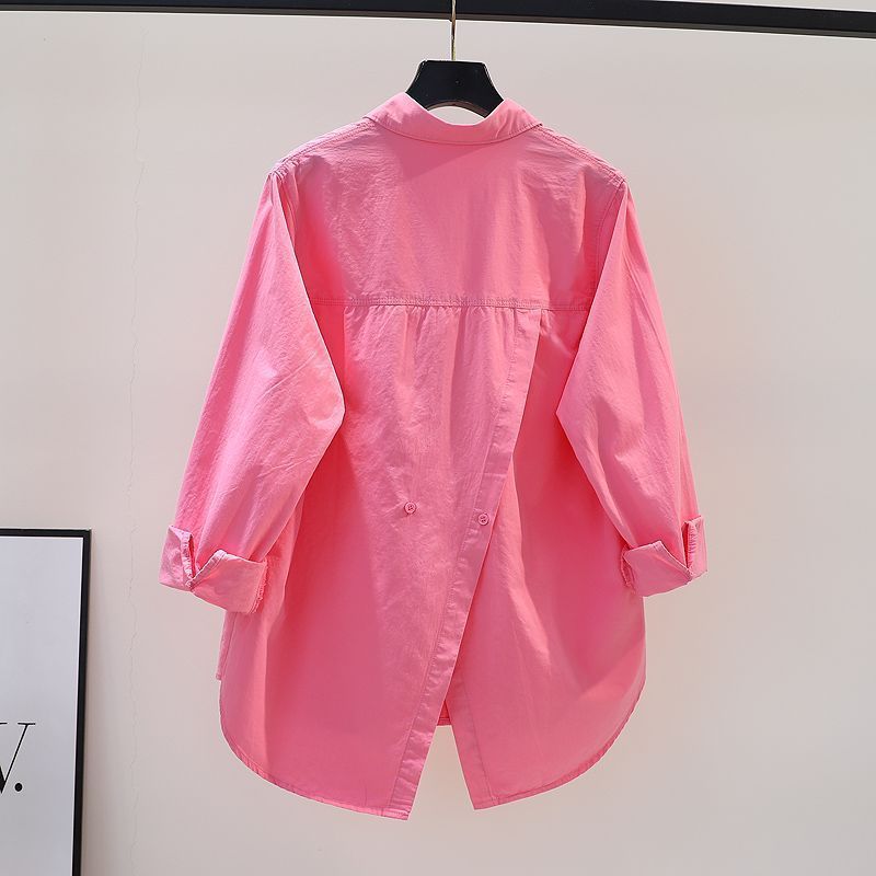 Design Sense Back Split Rose Pink Shirt Women's Loose Long Sleeve Shirt Spring and Autumn All-match Chiffon Shirt Women's Top