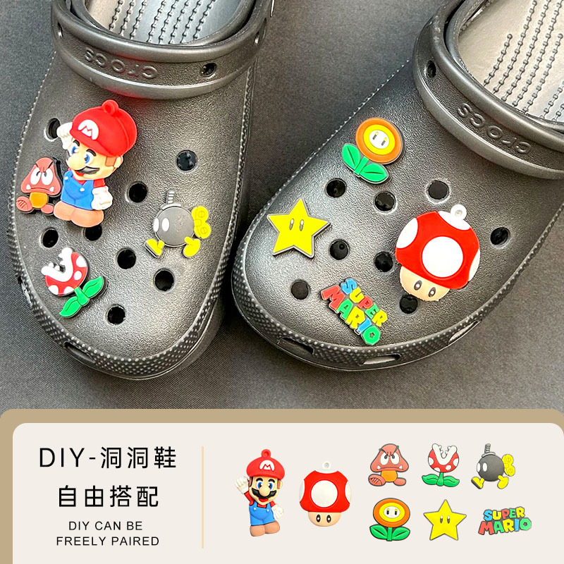 [3D Mario series] hole shoes detachable shoe buckle diy slippers shoes flower accessories summer cartoon in stock