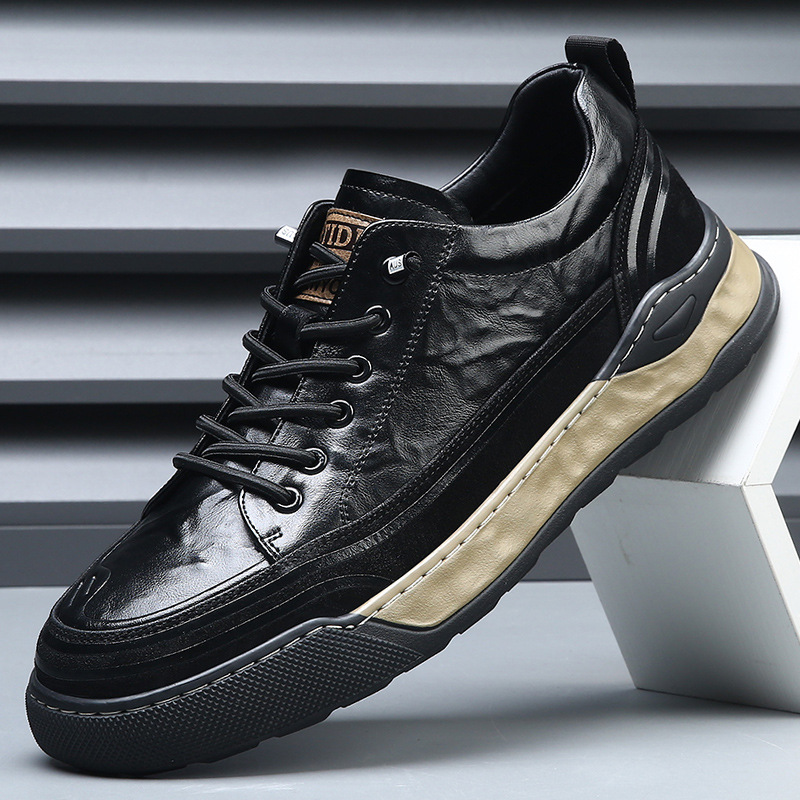 Men's Trendy Luxury Sneakers with a High-End Feel, Soft Leather Thick-Soled Versatile Casual Shoes, Breathable Sports Shoes for Autumn