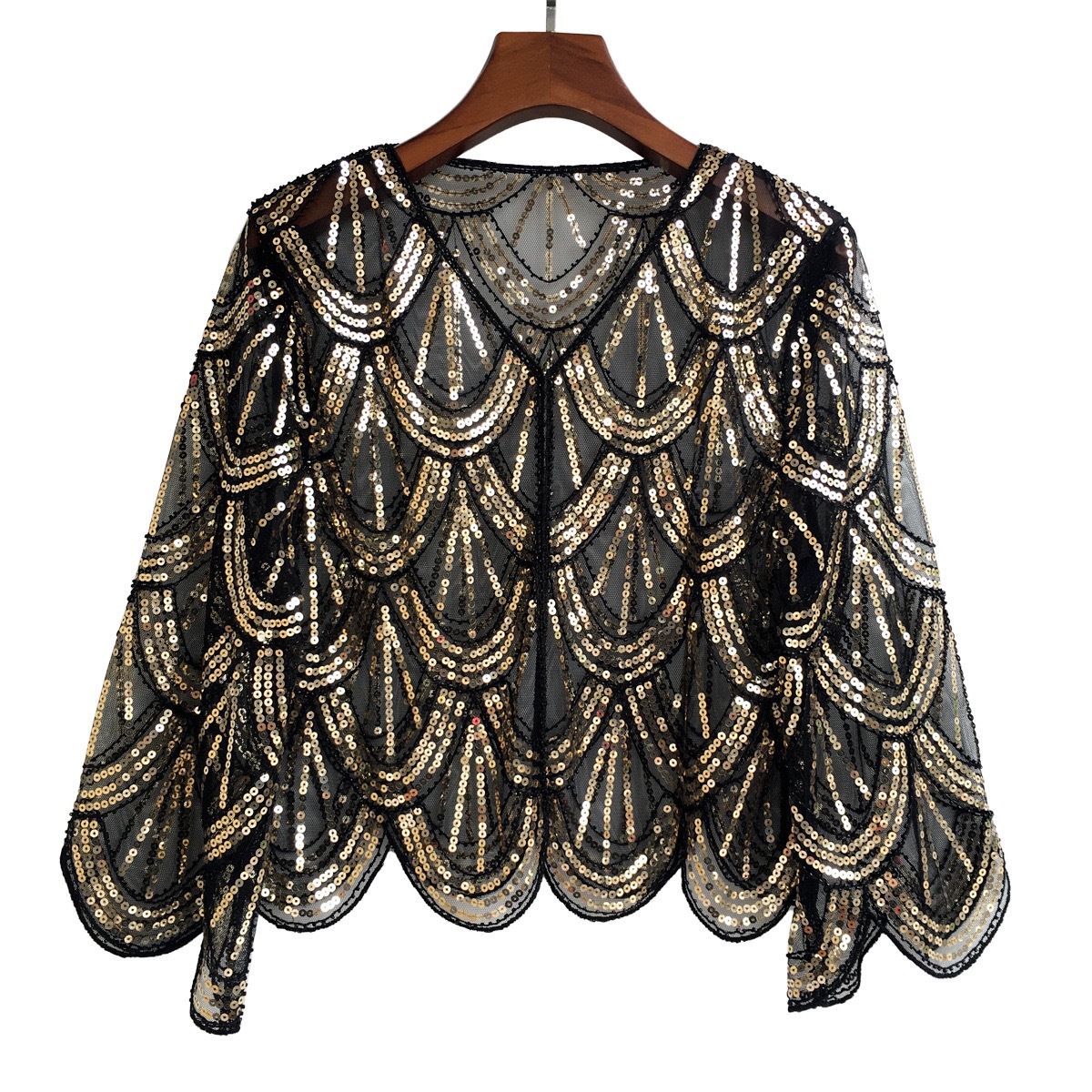 Picture of Cross-border 1920s mesh dress shawl European and American party banquet sequin jacket short mid-sleeve with Amazon