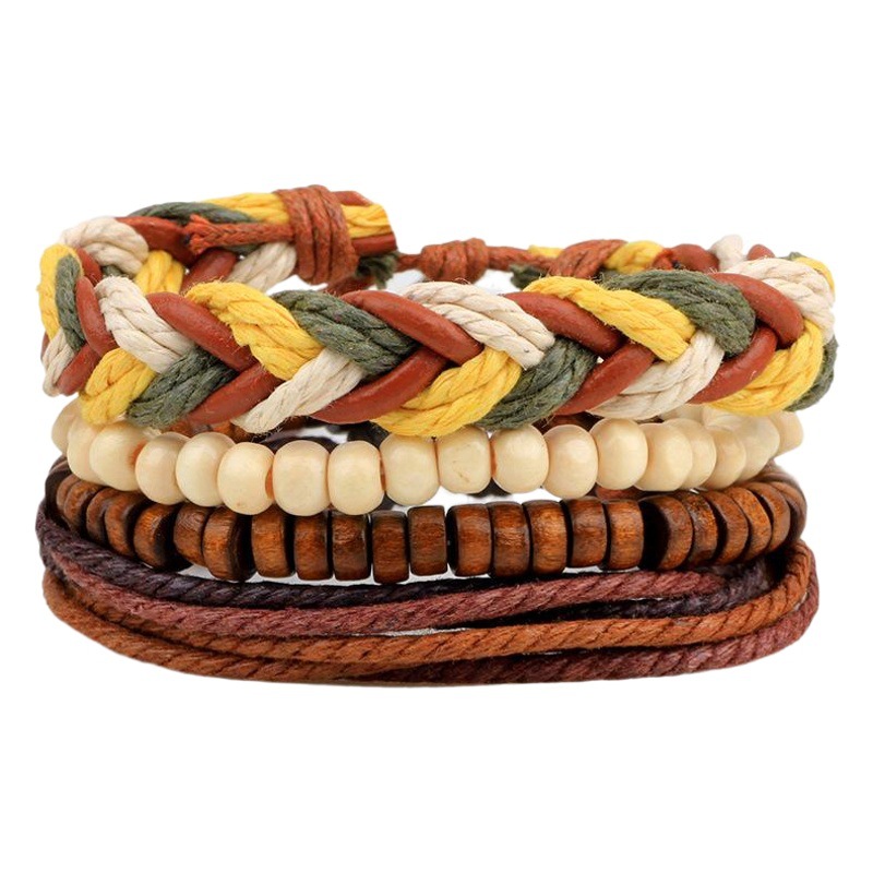 Round wooden beads simple bracelet leather rope beaded Zhejiang jewelry multi-combination bracelet woven DIY bracelet wholesale