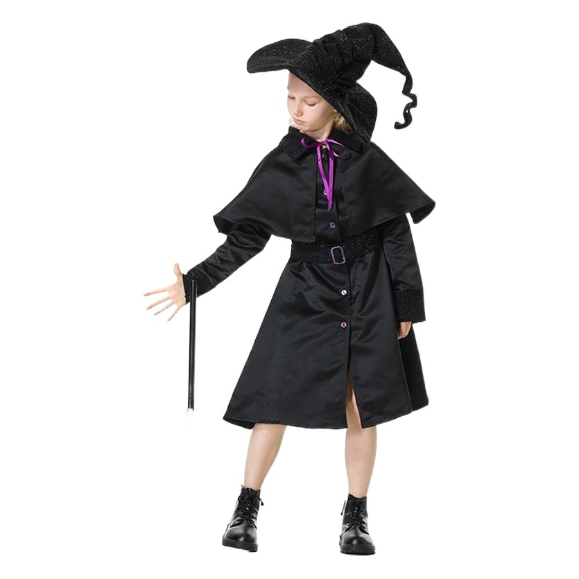 Foreign Trade Amazon Kidsren's Female Halloween Cos Magician Wizard Costume Cosplay Black Dress Suit