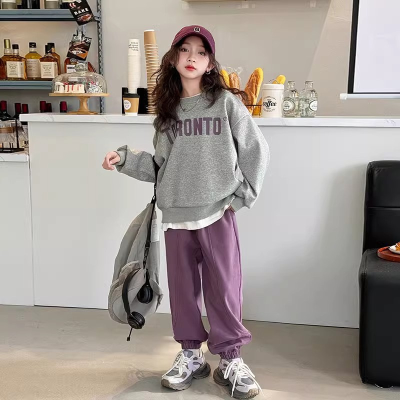Girls' suit Spring and Autumn 2024 New Style Fashionable Children's Casual Sports Pants Big Children's Sweatshirt Girls' Two-Piece Set