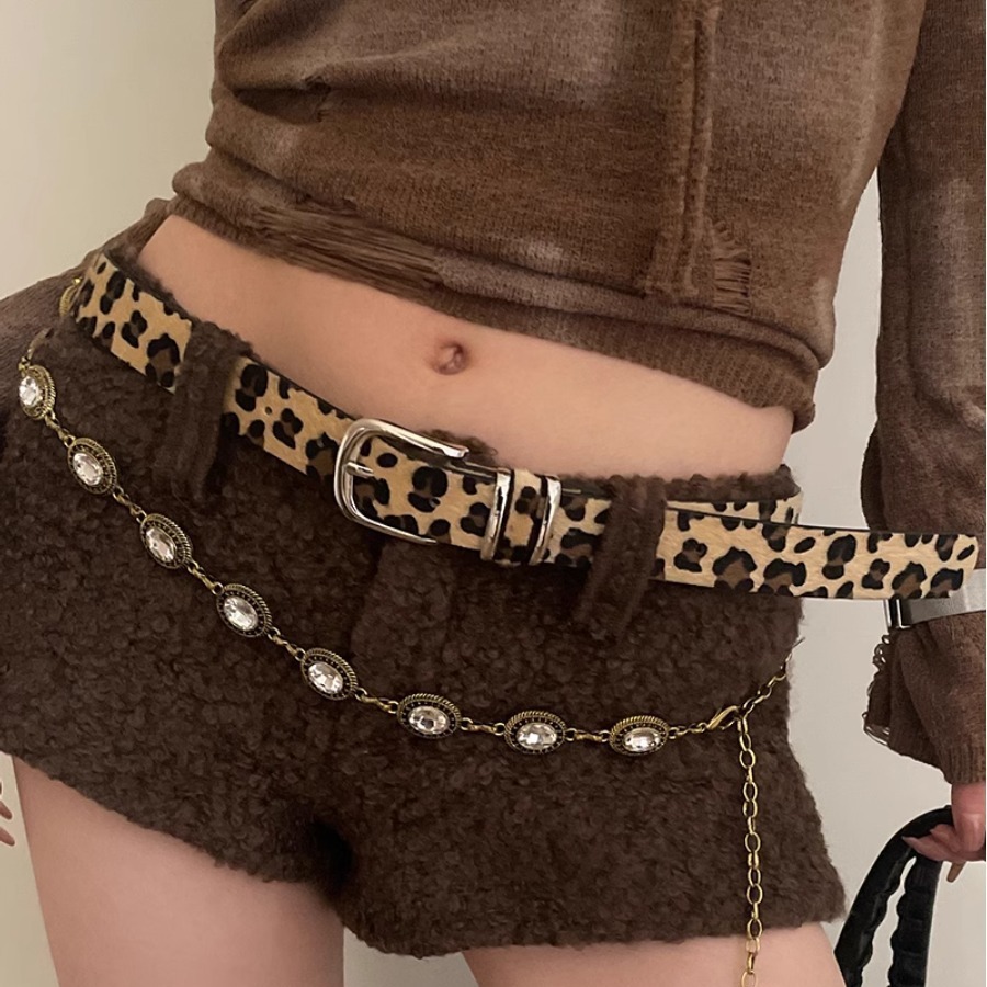 Fashion Distinctive Belt Women's Design Sense Niche Fine Leopard Pattern Snakeskin Pattern Trendy Cool American Style Spice Girl Style All-match Belt