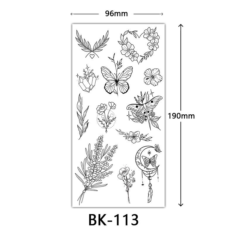 Picture of Cross-Border Supply of Sketch Flower Tattoo Stickers, Sketch Tattoo Stickers, Rose Flower Black and White Flower Tattoo