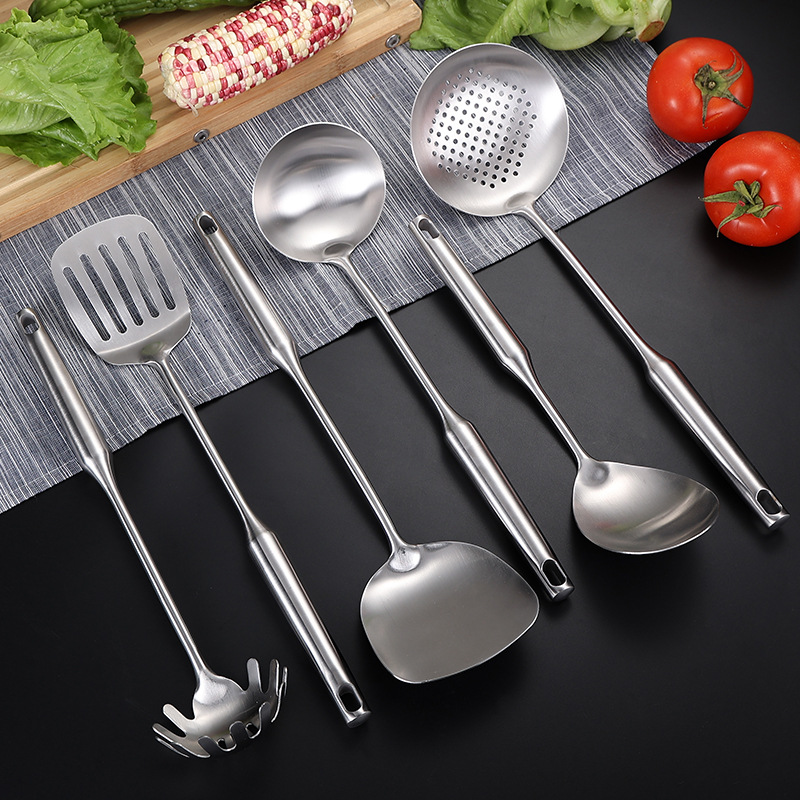 Picture of 304 stainless steel household kitchenware spatula colander heat insulation handle sanding hotel cooking set can be ordered logo