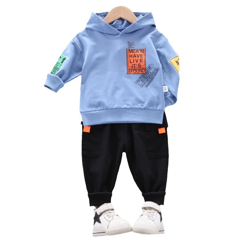 Picture of Boys' Spring and Autumn new children's sports leisure loose hoodie long-sleeved sweater children's clothing two-piece set Wholesale