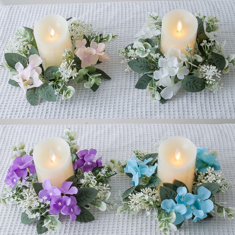 Cross-Border Home Dining Table Simulation Hydrangea Candle Cup Candlestick Garland Ring Decoration Party Wedding Arrangement Garland