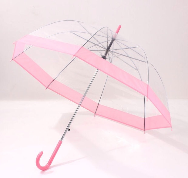 Picture of Korean Style Building Arched Apollo Princess Transparent Umbrella Umbrella Semi-automatic Creative Curved Hook Straight Long Handle Umbrella