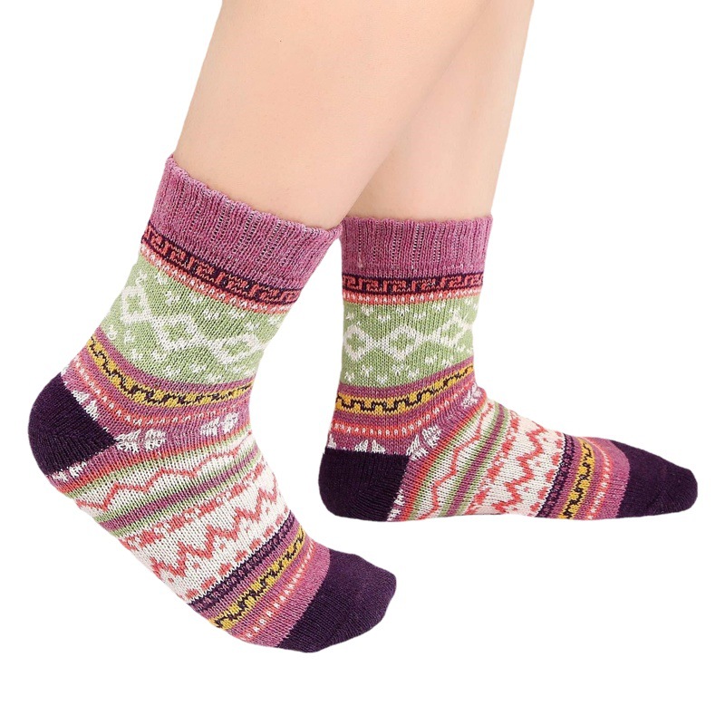 Wool socks children autumn and winter all-match padded Terry plus velvet warm tube ethnic style stall supply winter socks