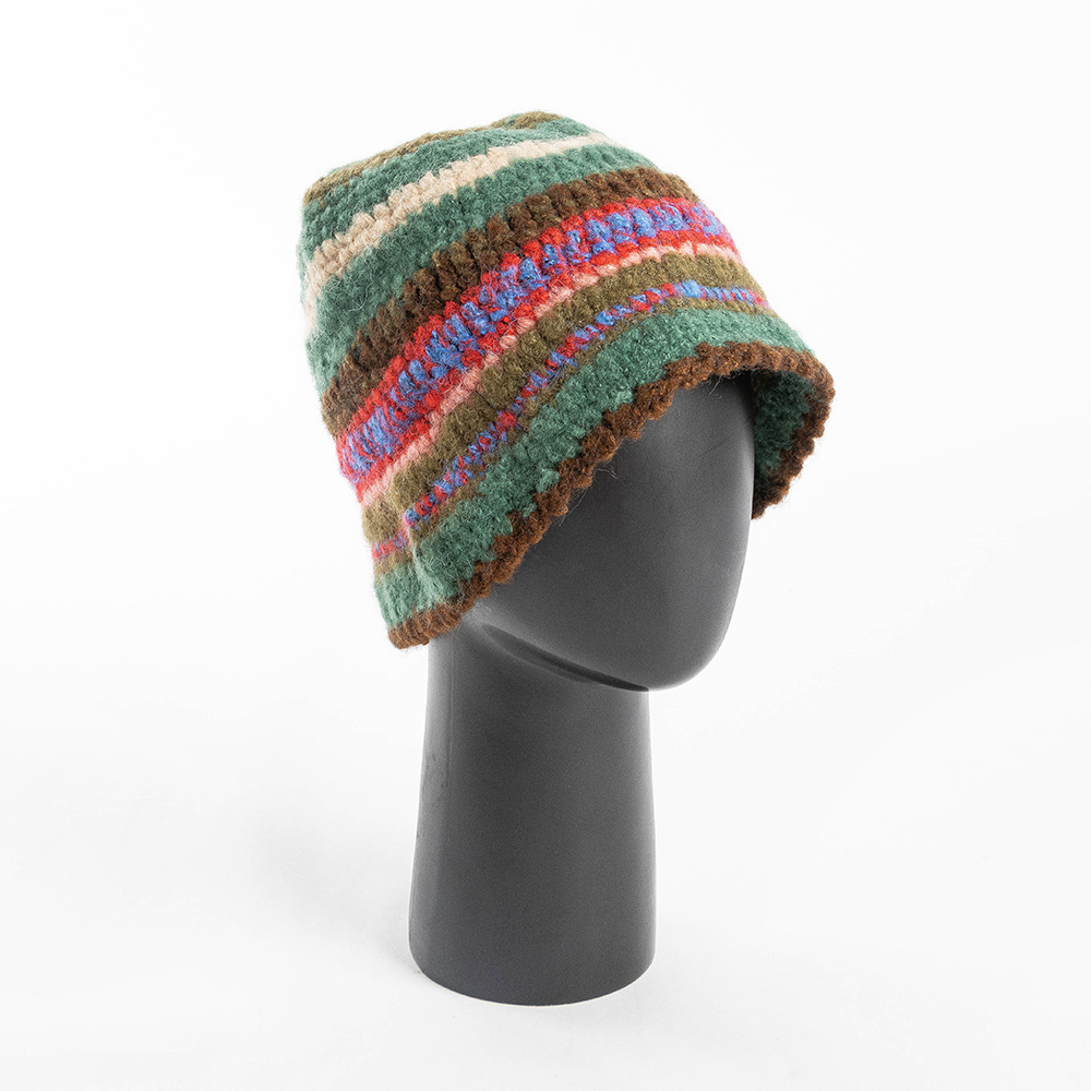Picture of Children's autumn and winter fashion warm hand-knitted colorful striped alpaca knitted hat outdoor cold-proof warm fisherman hat