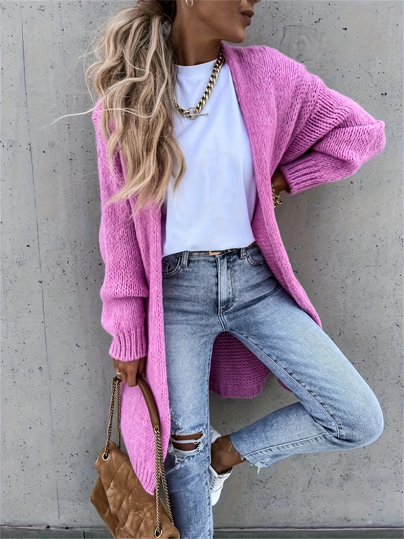 Europe and the United States cross-border Amazon new autumn and winter loose solid color long sleeve knitted cardigan sweater coat